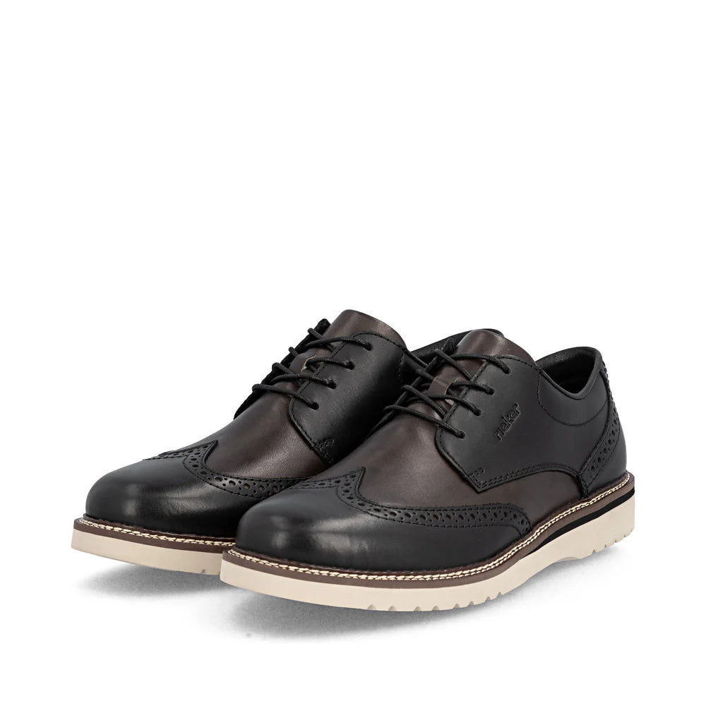 Rieker Men's Alan 04 Wing Tip Shoe in Nero/Blei Black