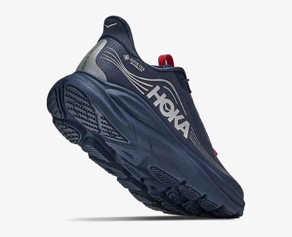 Hoka Women's Clifton 11 GTX Waterproof Sneaker in Varsity Navy/Burnt Red
