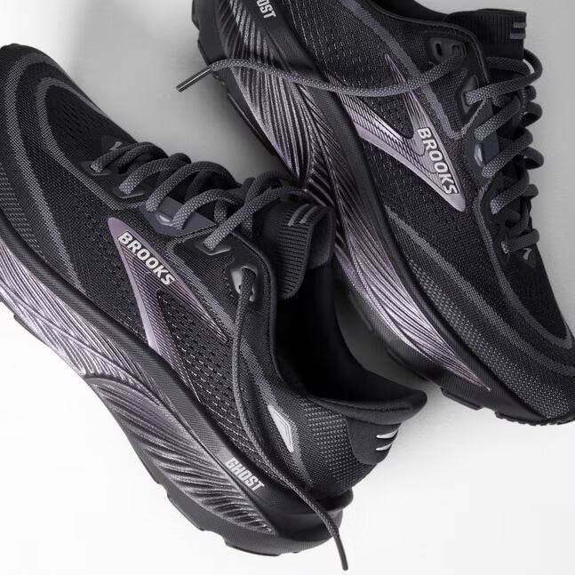 Brooks Women's Ghost 18 Sneaker in Ebony/Folkstone/Metallic