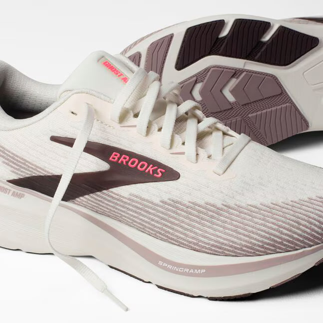 Brooks Women's Ghost Amp Sneaker in Arctic Wolf/Dove/Pink
