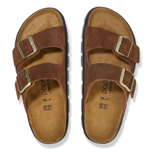 Birkenstock Women's Arizona Chunky Two Strap Sandal in Dark Tea/Black