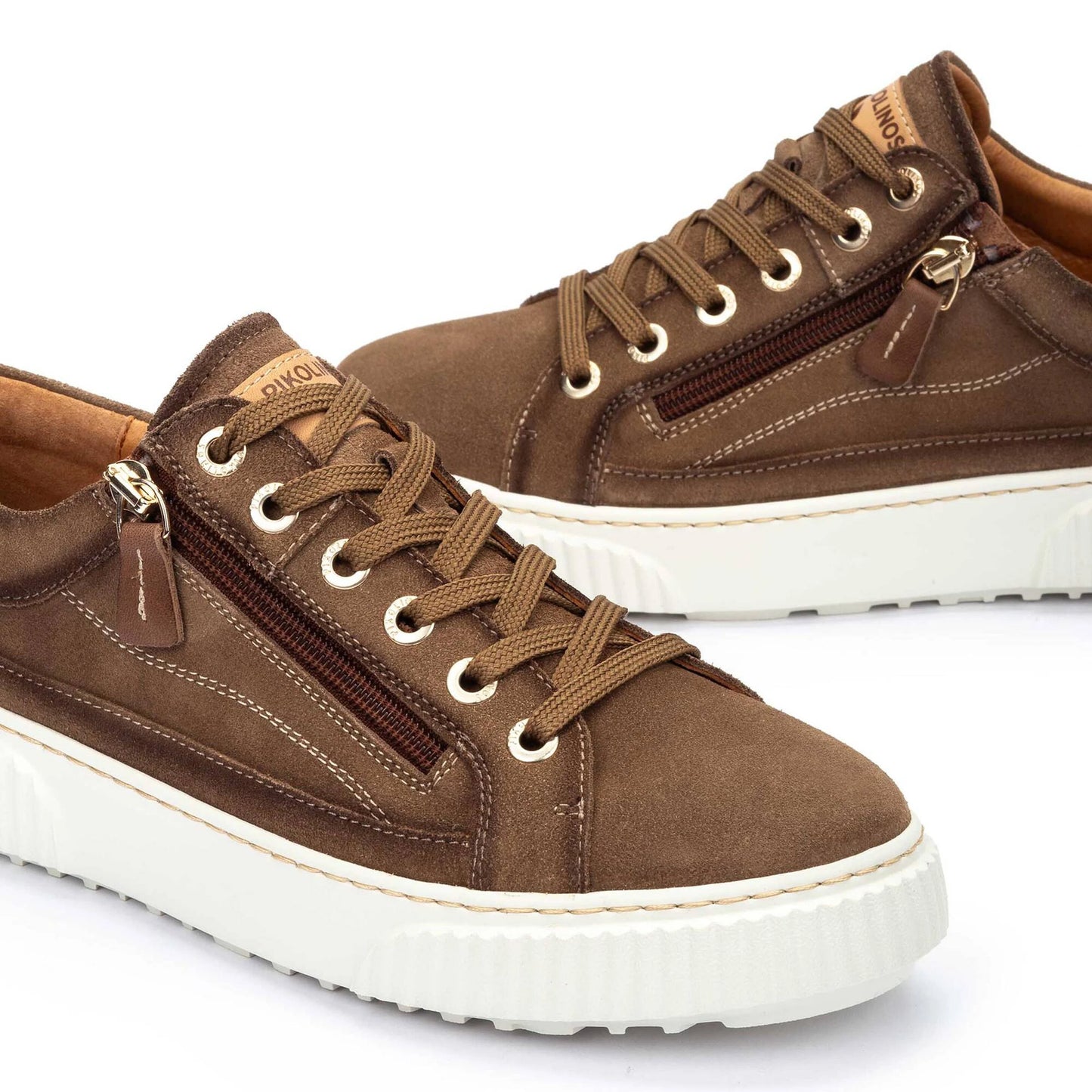 Pikolinos Women's Riells Platform Side Zip Leather Lace Sneaker in Taupe