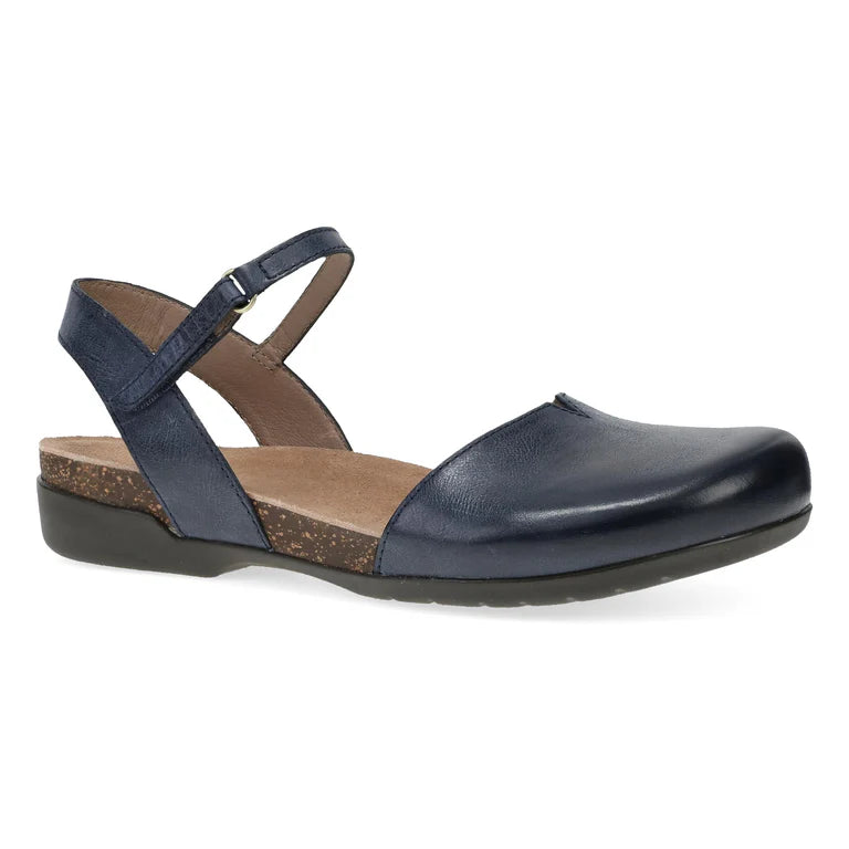 Dansko Women's Rowan Closed Toe Sandal in Navy Waxy Burnished Leather