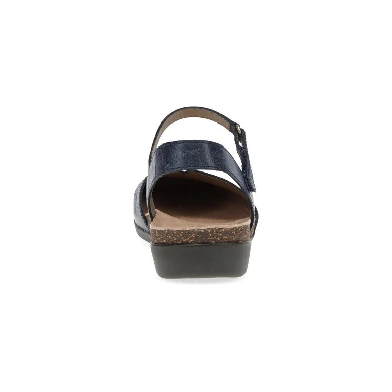 Dansko Women's Rowan Closed Toe Sandal in Navy Waxy Burnished Leather