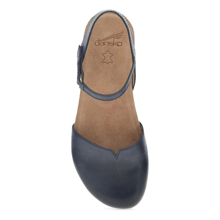 Dansko Women's Rowan Closed Toe Sandal in Navy Waxy Burnished Leather