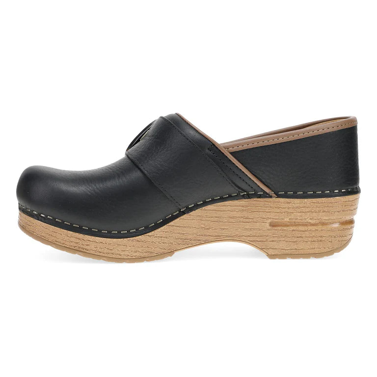 Dansko Women's Pearson Buckle Clog in Black Tumbled Leather