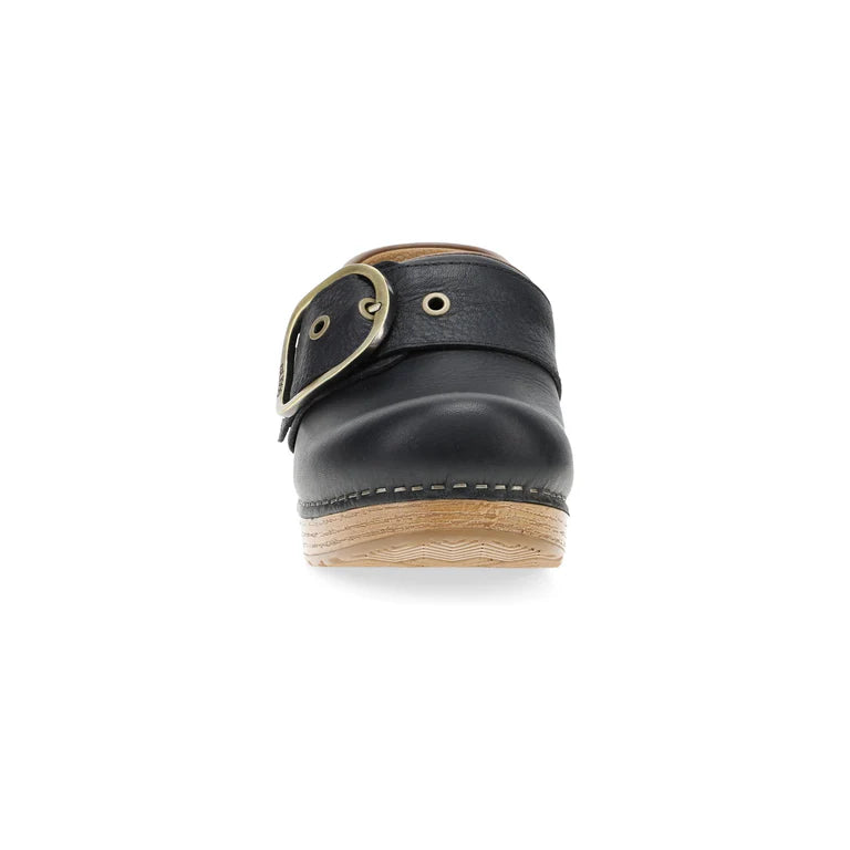 Dansko Women's Pearson Buckle Clog in Black Tumbled Leather