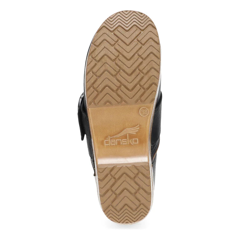 Dansko Women's Pearson Buckle Clog in Black Tumbled Leather