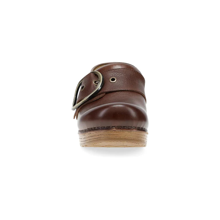 Dansko Women's Pearson Buckle Clog in Brown Waxy Leather