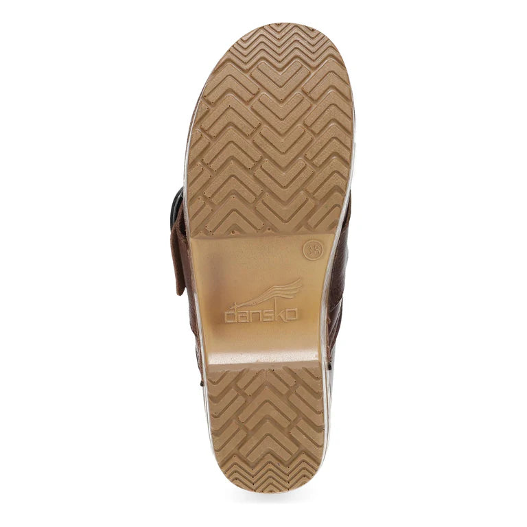 Dansko Women's Pearson Buckle Clog in Brown Waxy Leather