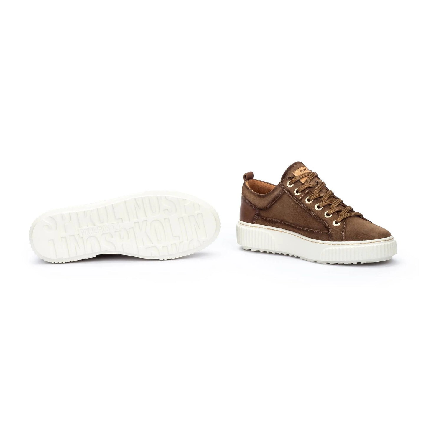 Pikolinos Women's Riells Platform Side Zip Leather Lace Sneaker in Taupe
