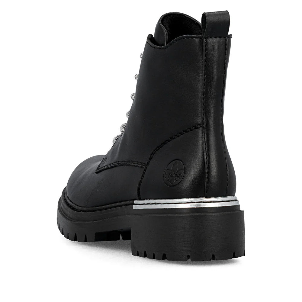 Rieker Women's Pearl 20 Side Zip Lace Boot in Black