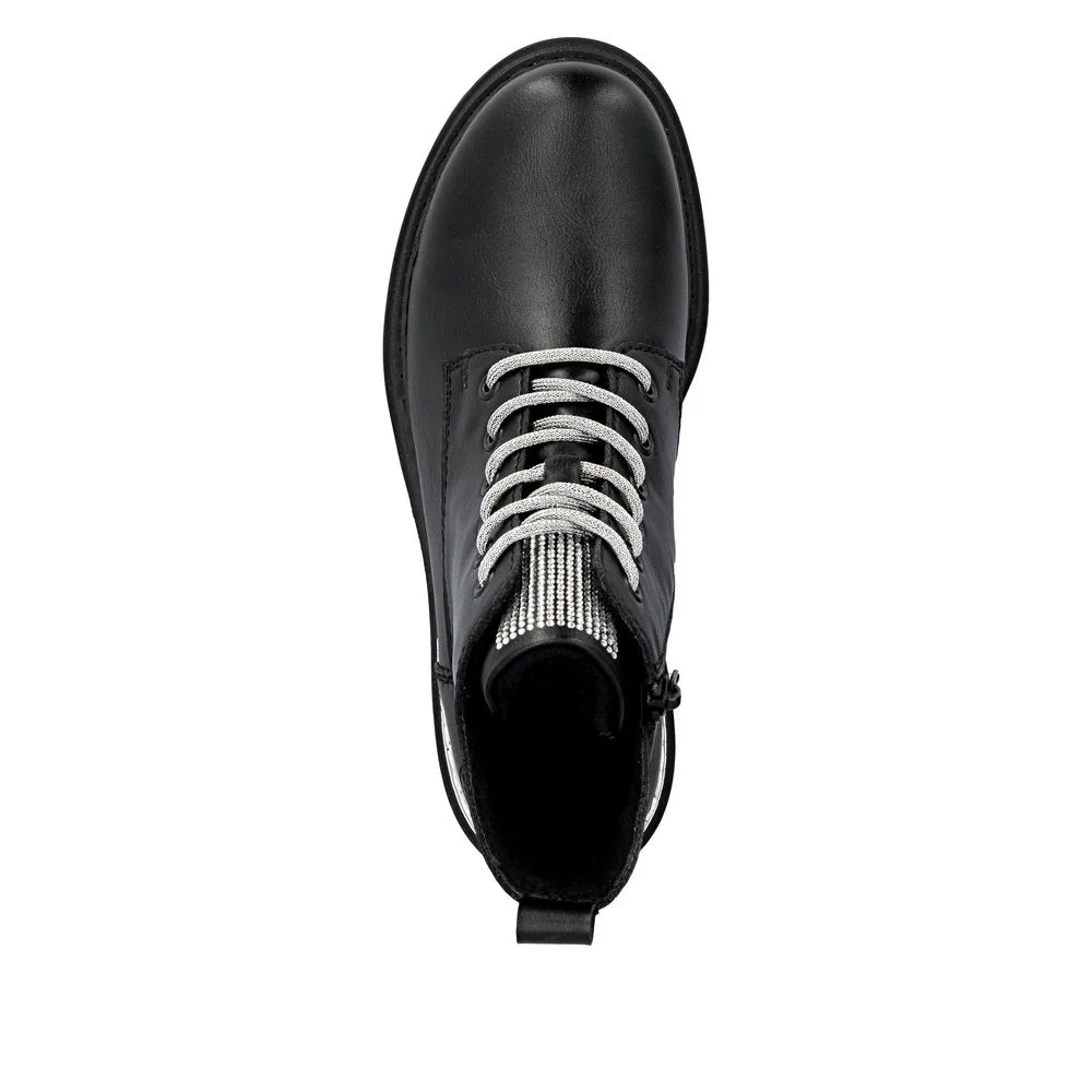 Rieker Women's Pearl 20 Side Zip Lace Boot in Black