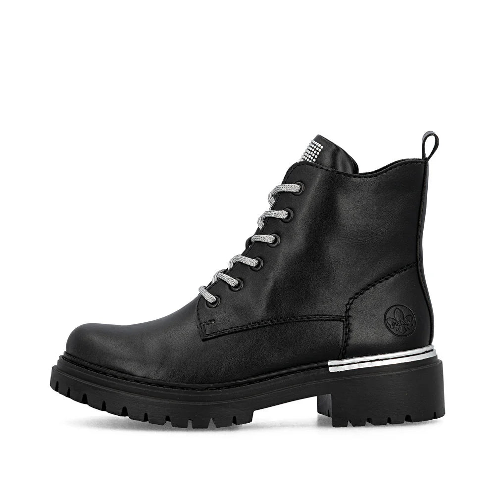 Rieker Women's Pearl 20 Side Zip Lace Boot in Black