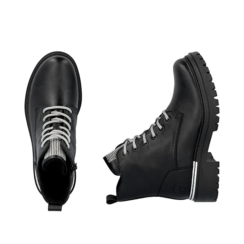 Rieker Women's Pearl 20 Side Zip Lace Boot in Black