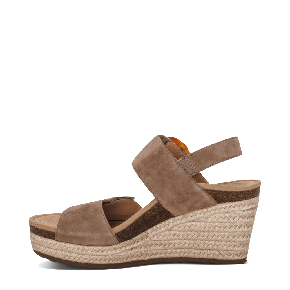 Side (left) view of Aetrex Ashley Arch Support Wedge Sandal for women.