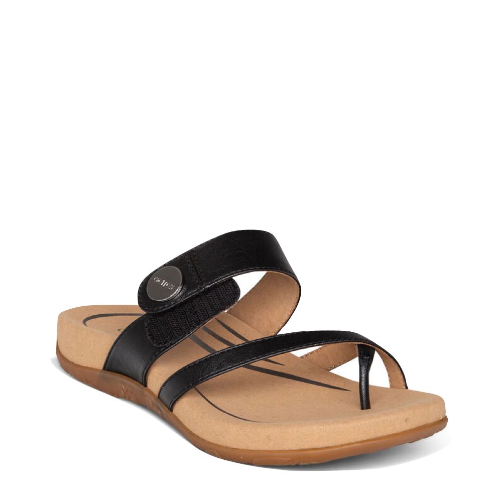 Toe view of Aetrex Izzy Adjustable Slide Sandal for women.