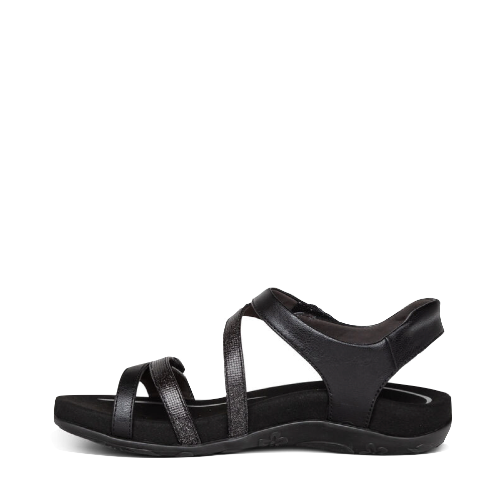 Side (left) view of Aetrex Jess Adjustable Quarter Strap Sandal for women.