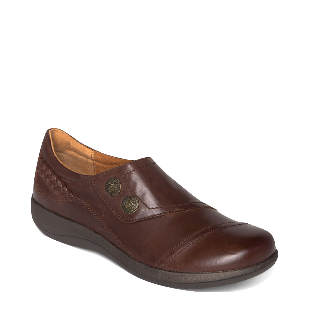 Mudguard and Toe view of Aetrex Karina Slip On for women.
