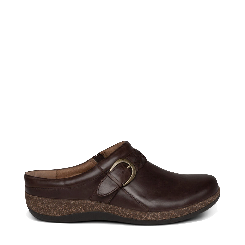 Side (right) view of Aetrex Libby Leather Clog for women.