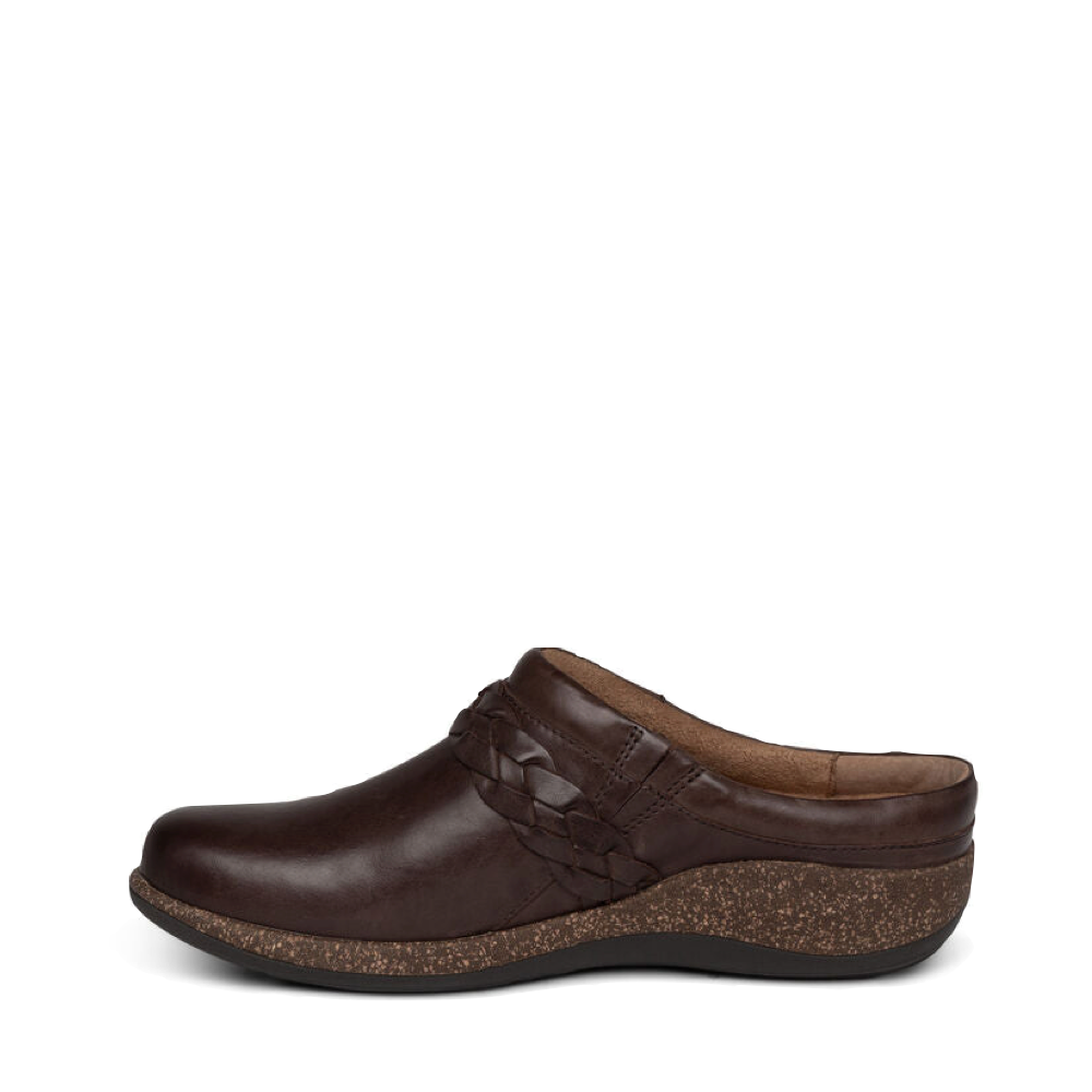 Side (left) view of Aetrex Libby Leather Clog for women.