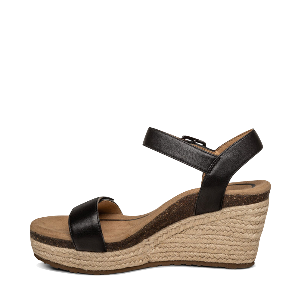 Side (left) view of Aetrex Sydney Quarter Strap Espadrille Wedge Sandal for women.