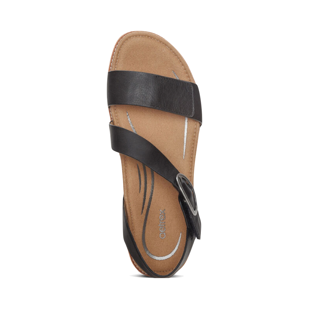 Top-down view of Aetrex Tamara Asymmetrical Quarter Strap Sandal for women.