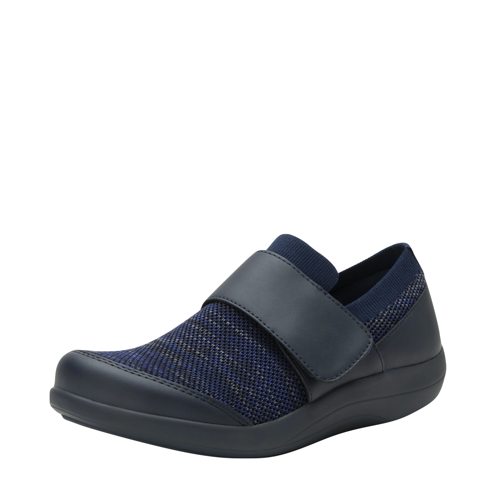 Mudguard and Toe view of Alegria Dasher Strap Shoe for women.
