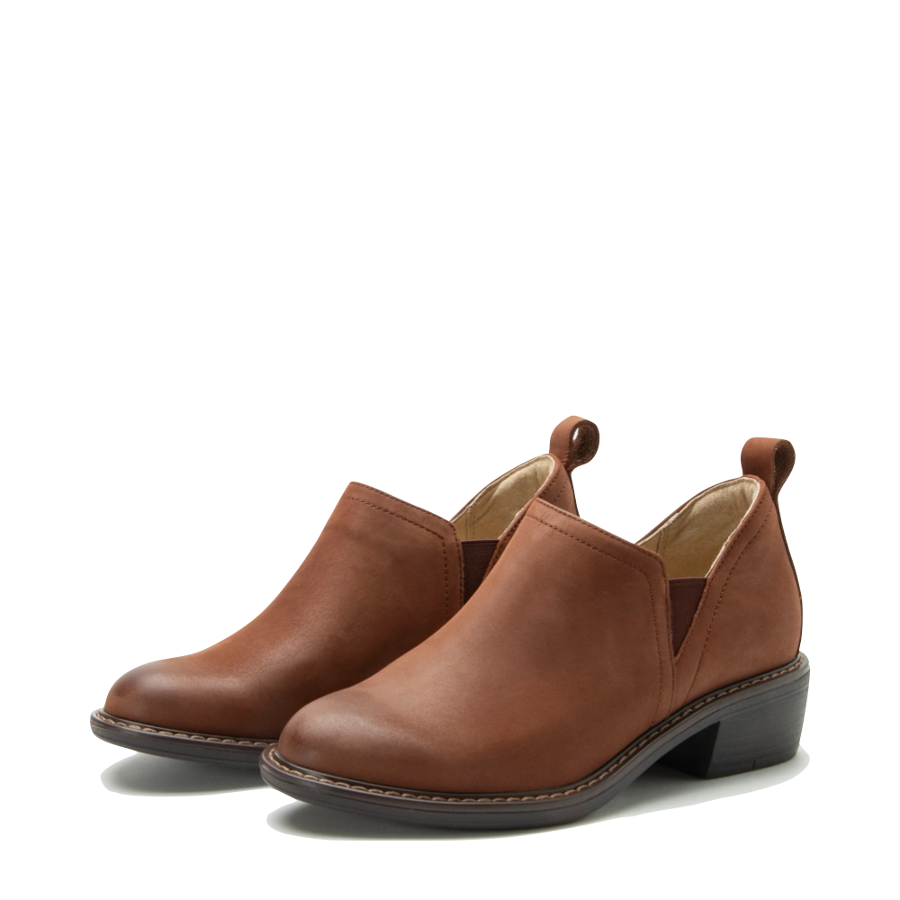 Mudguard and Toe view of Alegria Merle Burnished Bootie for women.