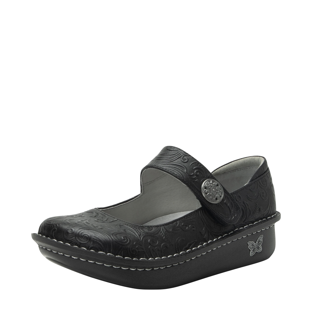 Alegria Women's Paloma Embossed Leather Mary Jane Strap (Night N Gale Black)