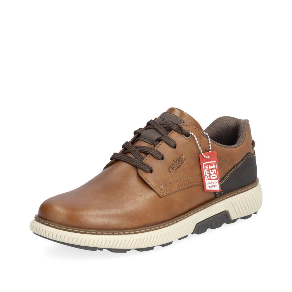 Rieker Men's Stan 13 Leather Lace Dress Sneaker in Muskat Brown