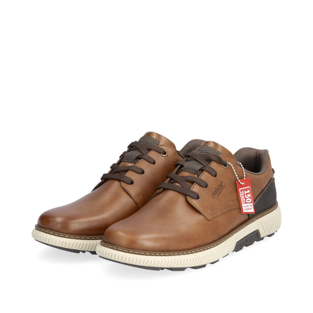 Rieker Men's Stan 13 Leather Lace Dress Sneaker in Muskat Brown