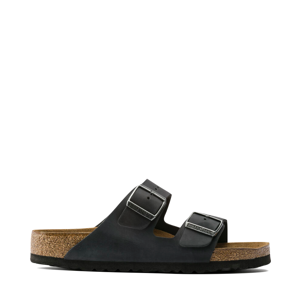 Side (right) view of Birkenstock Arizona Oiled Leather Soft Footbed Sandal for unisex.