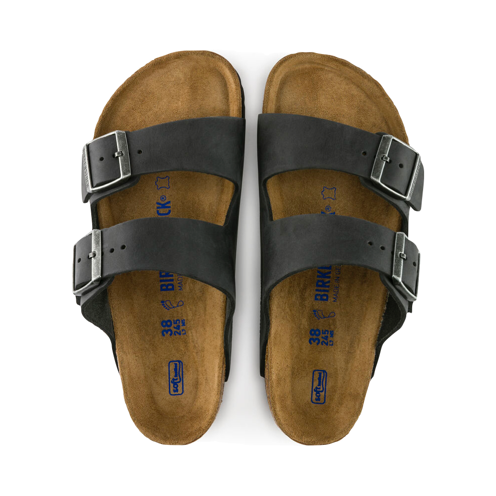 Top-down view of Birkenstock Arizona Oiled Leather Soft Footbed Sandal for unisex.