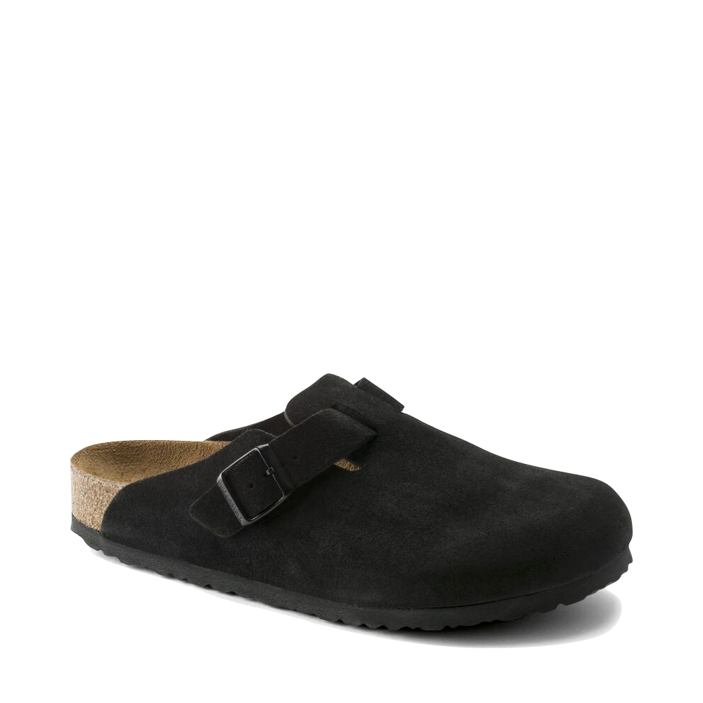 Toe view of Birkenstock Boston Suede Soft Footbed Clog for unisex.