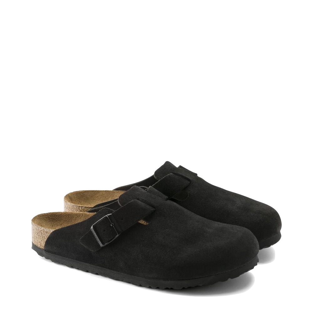 Toe view of Birkenstock Boston Suede Soft Footbed Clog for unisex.