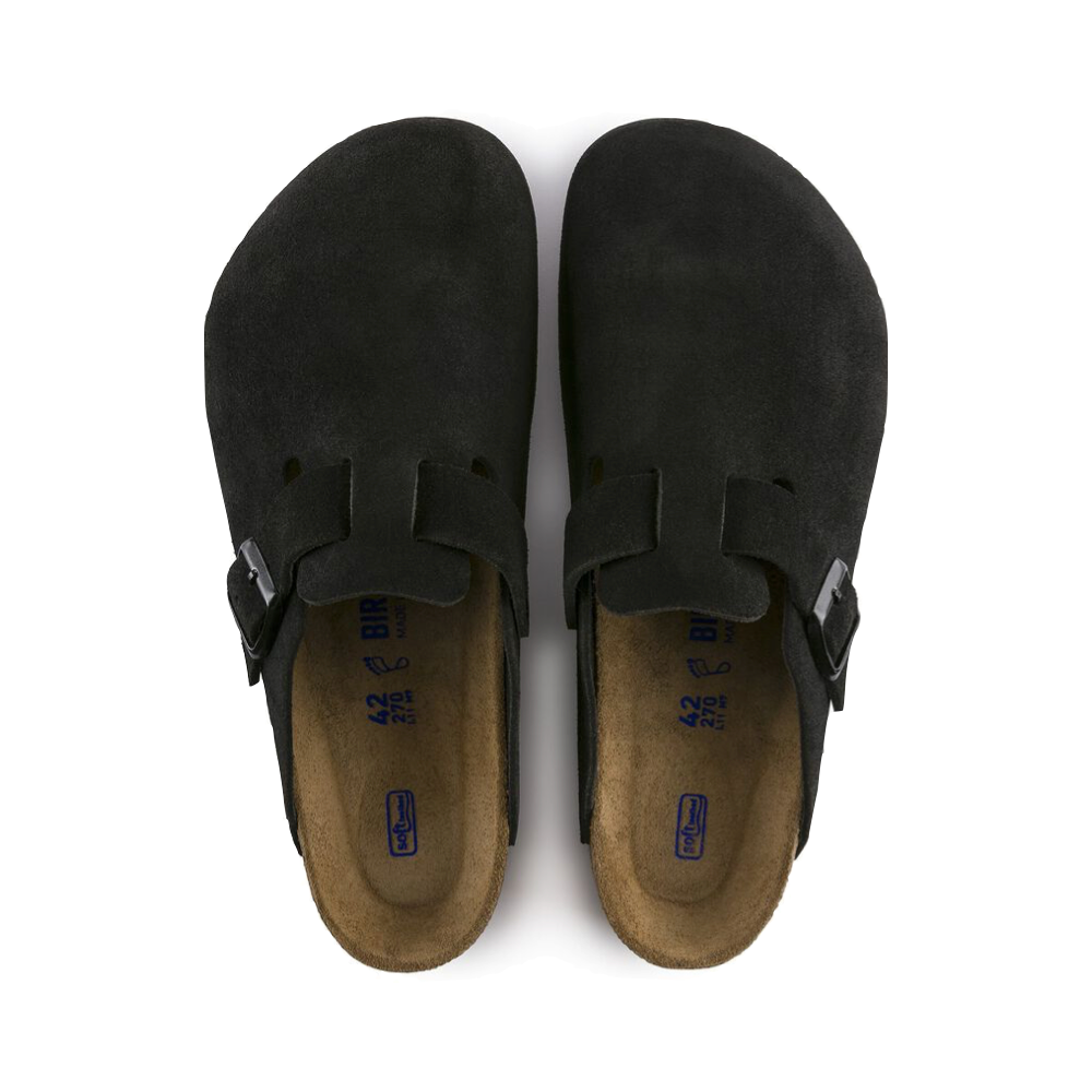 Top-down view of Birkenstock Boston Suede Soft Footbed Clog for unisex.