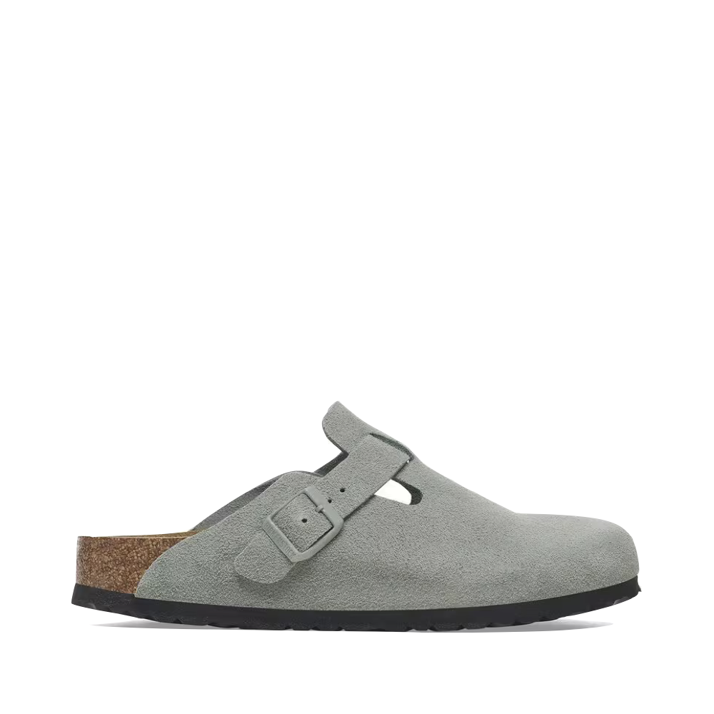 Side (right) view of Birkenstock Boston Suede Soft Footbed Clog.