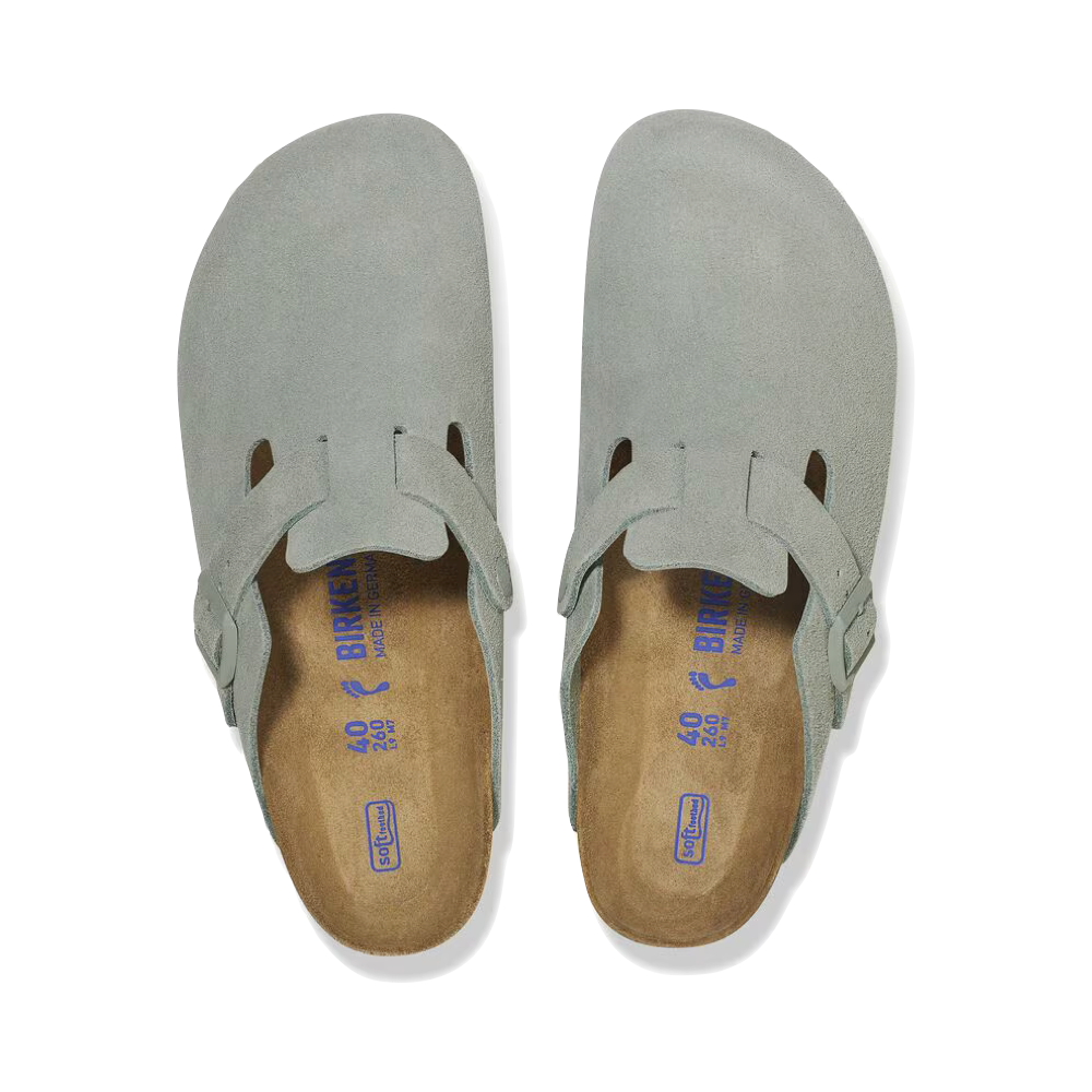 Top-down view of Birkenstock Boston Suede Soft Footbed Clog.