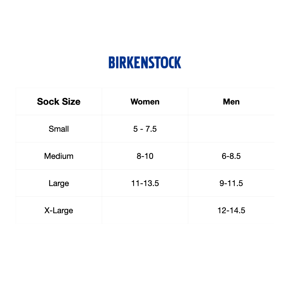 Birkenstock sock sizing chart.