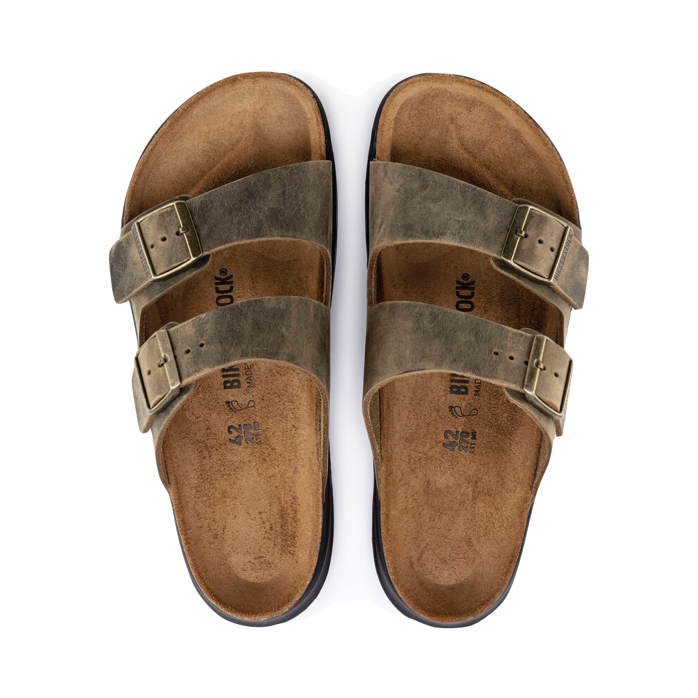 Birkenstock Men's Arizona Rugged Leather Slide Sandal in Faded Khaki