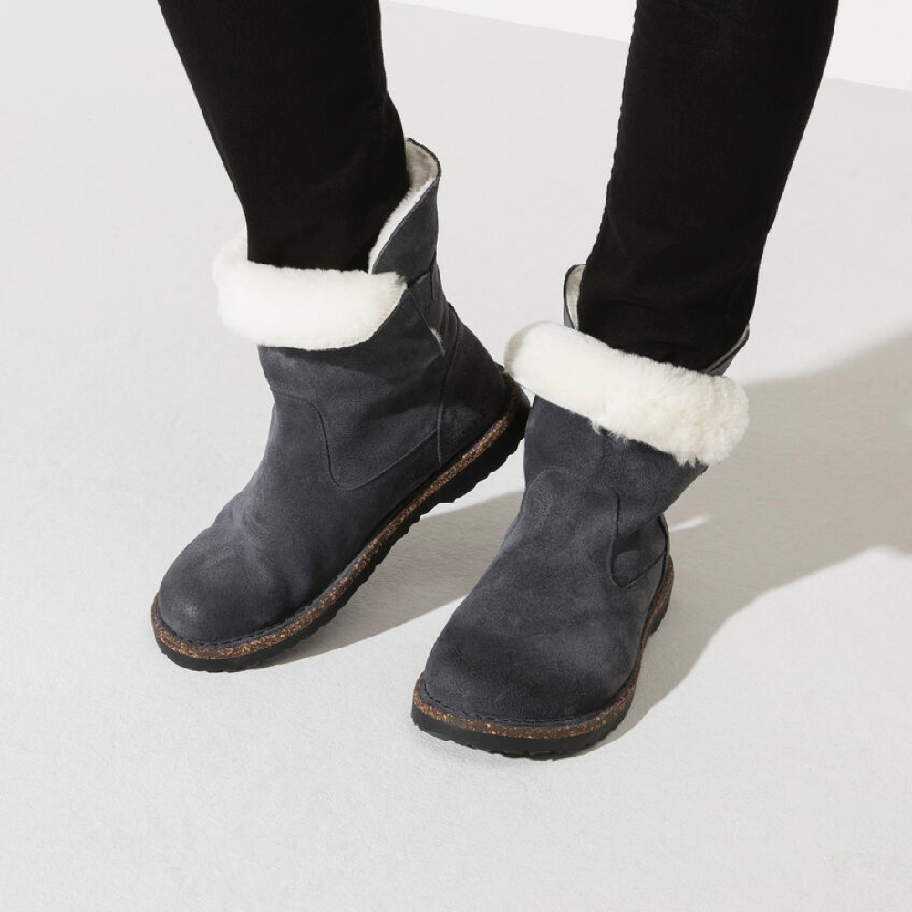 Model view of Birkenstock Uppsala Shearling Suede Leather Pull On Boot.