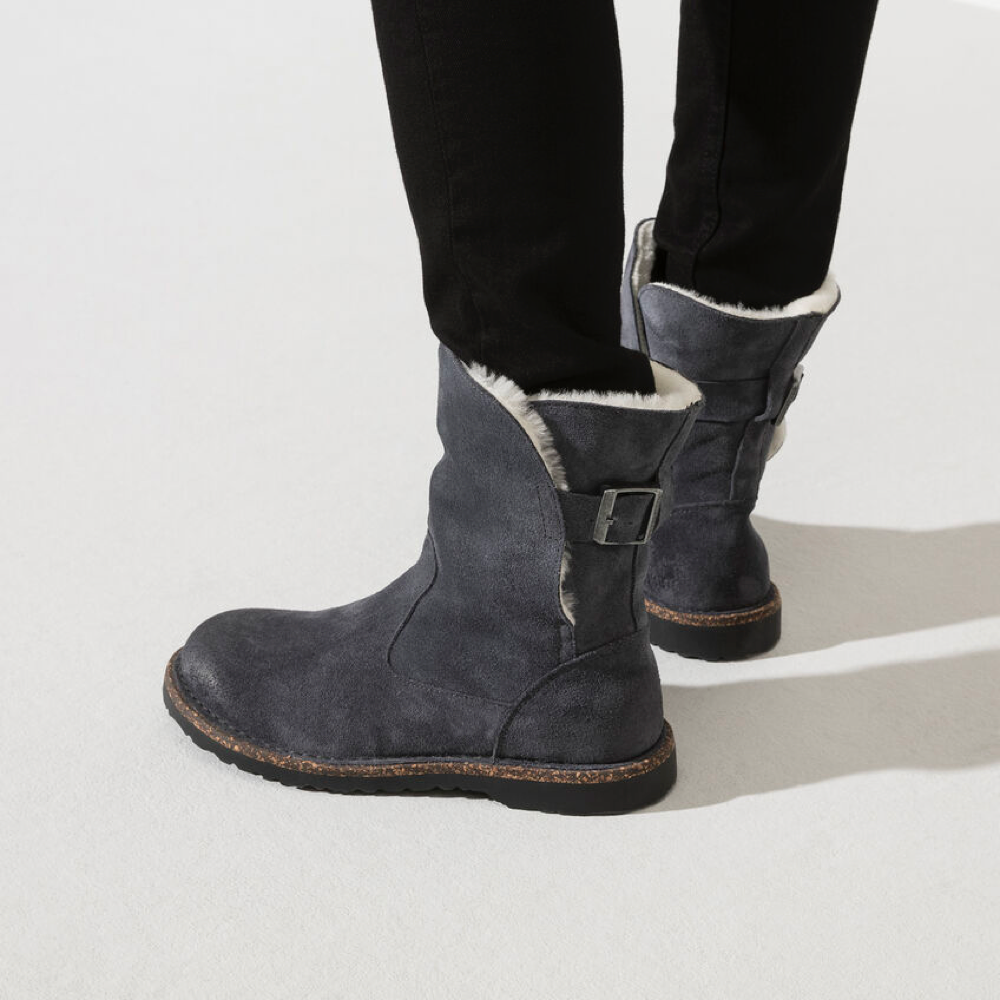 Model view of Birkenstock Uppsala Shearling Suede Leather Pull On Boot.