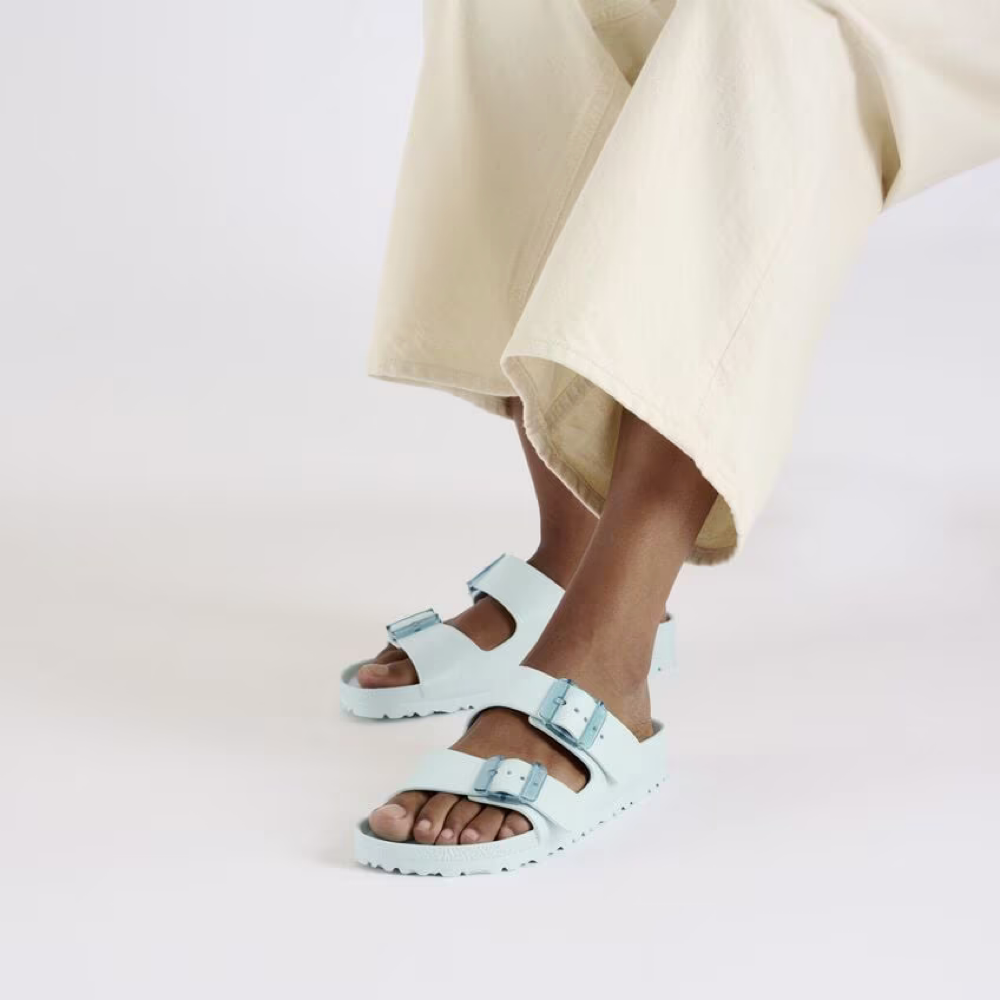 Model view of Birkenstock Arizona EVA Stealth Buckle Sandal for women.