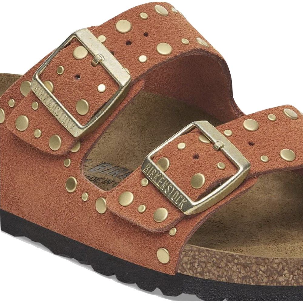 Detail view of Birkenstock Arizona Rivet Suede Sandal for women.