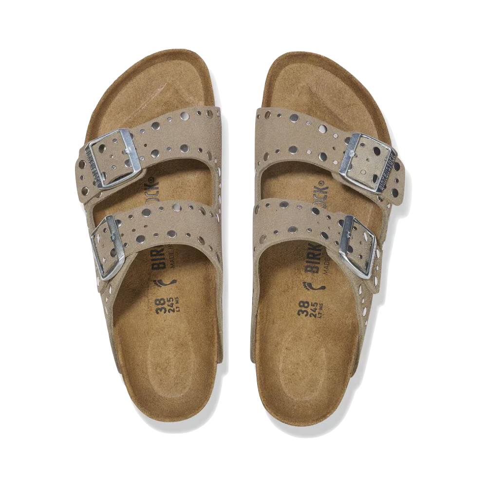 Top-down view of Birkenstock Arizona Rivet Suede Sandal for women.