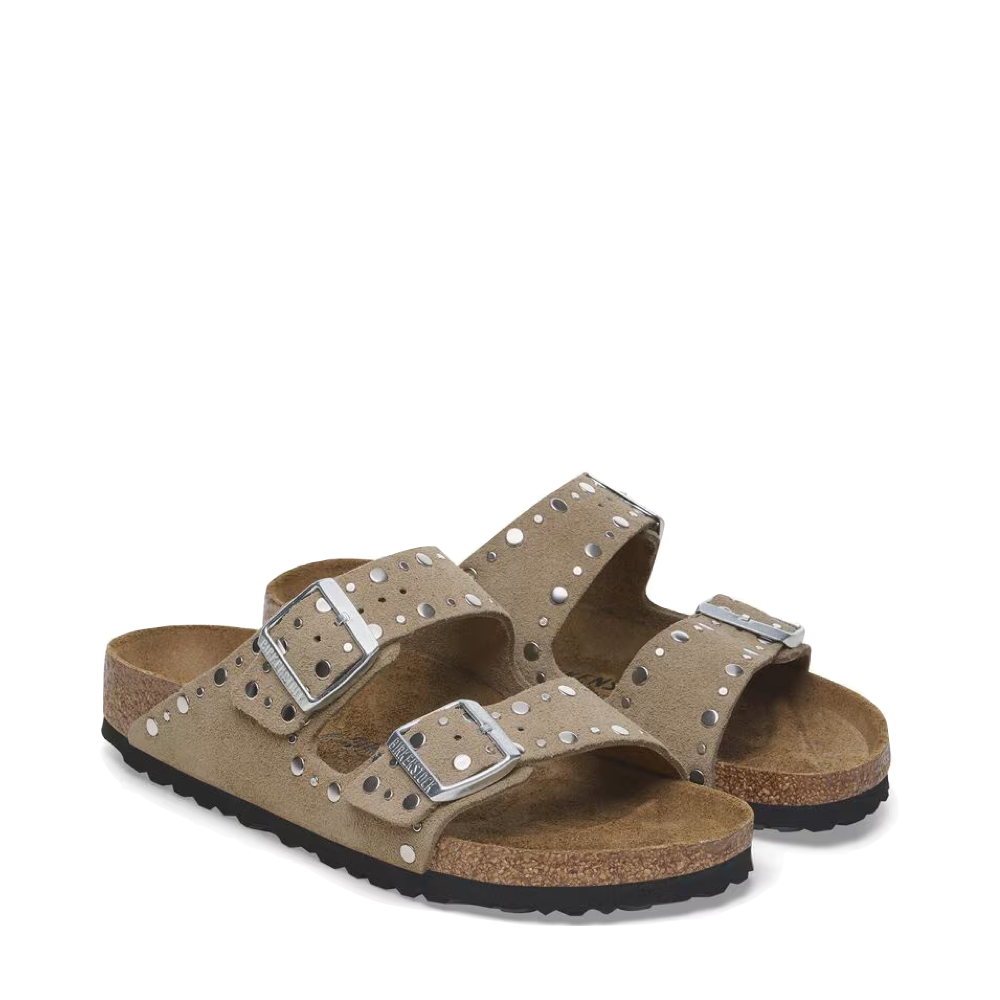 Toe view of Birkenstock Arizona Rivet Suede Sandal for women.