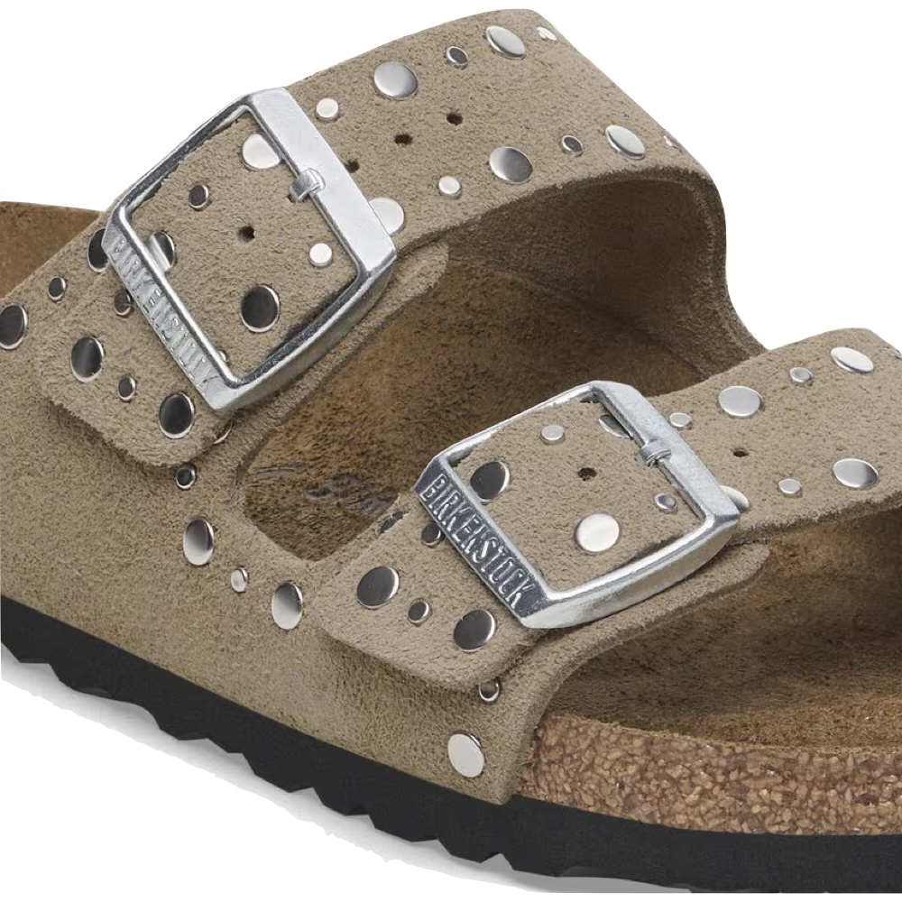 Detail view of Birkenstock Arizona Rivet Suede Sandal for women.