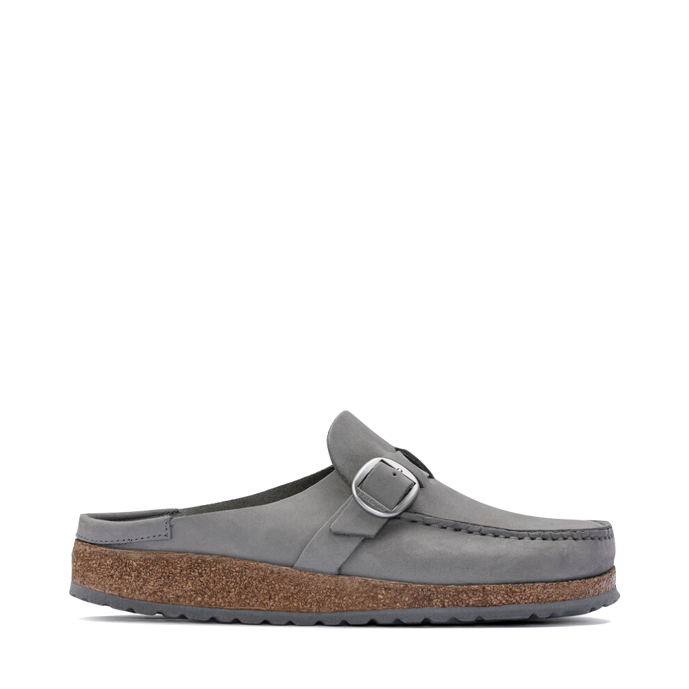 Side (right) view of Birkenstock Buckley Suede Clog for women.