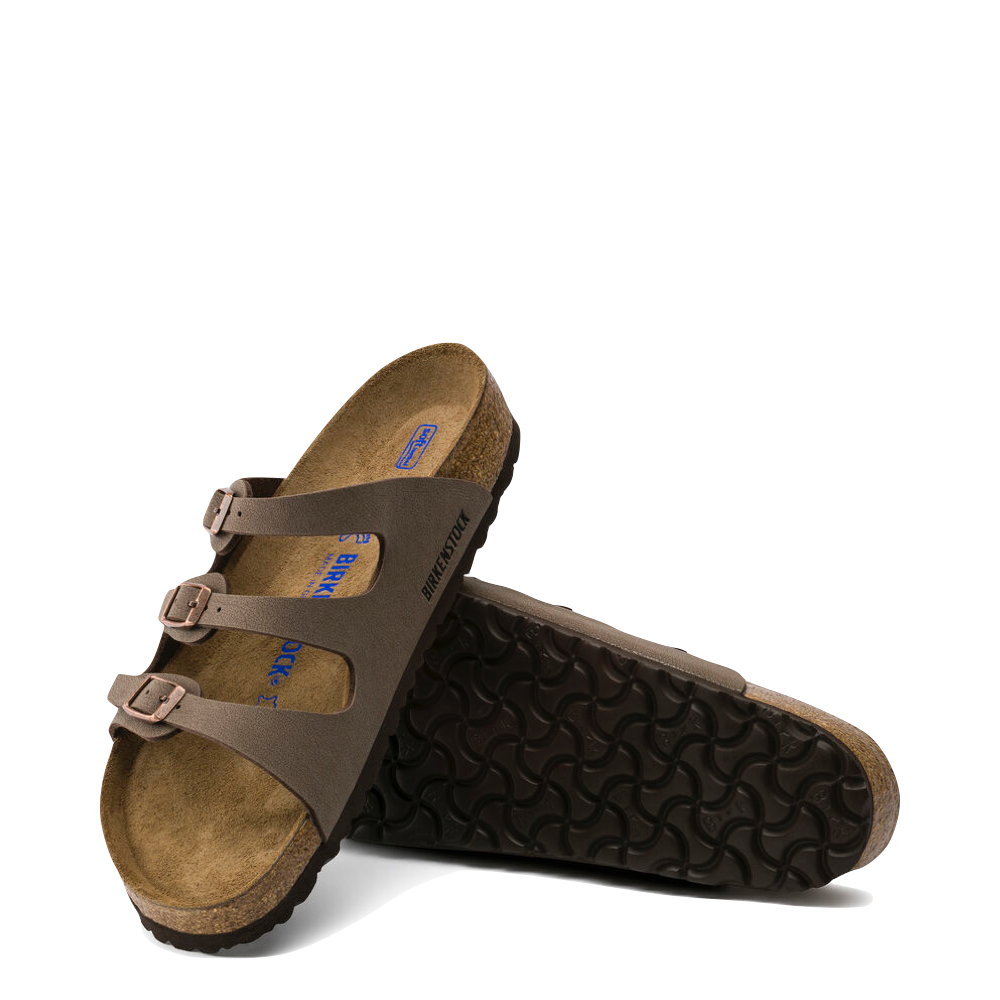 Side and bottom view of Birkenstock Florida Soft Footbed Birkibuc Sandal for women.